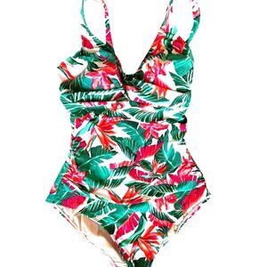 Kona Sol Swimsuit Large 12 14 Tropical Floral One Piece Tummy Control Cruise